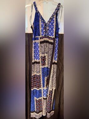 CO Blue and Black Patchwork Print Maxi Dress